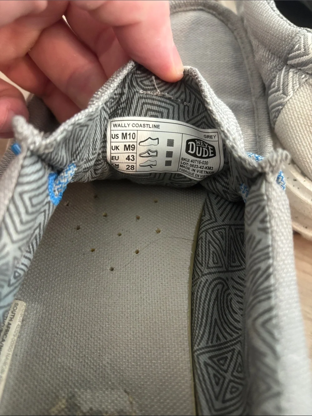 Hey Dude Gray Canvas Slip-Ons with Blue Laces M10